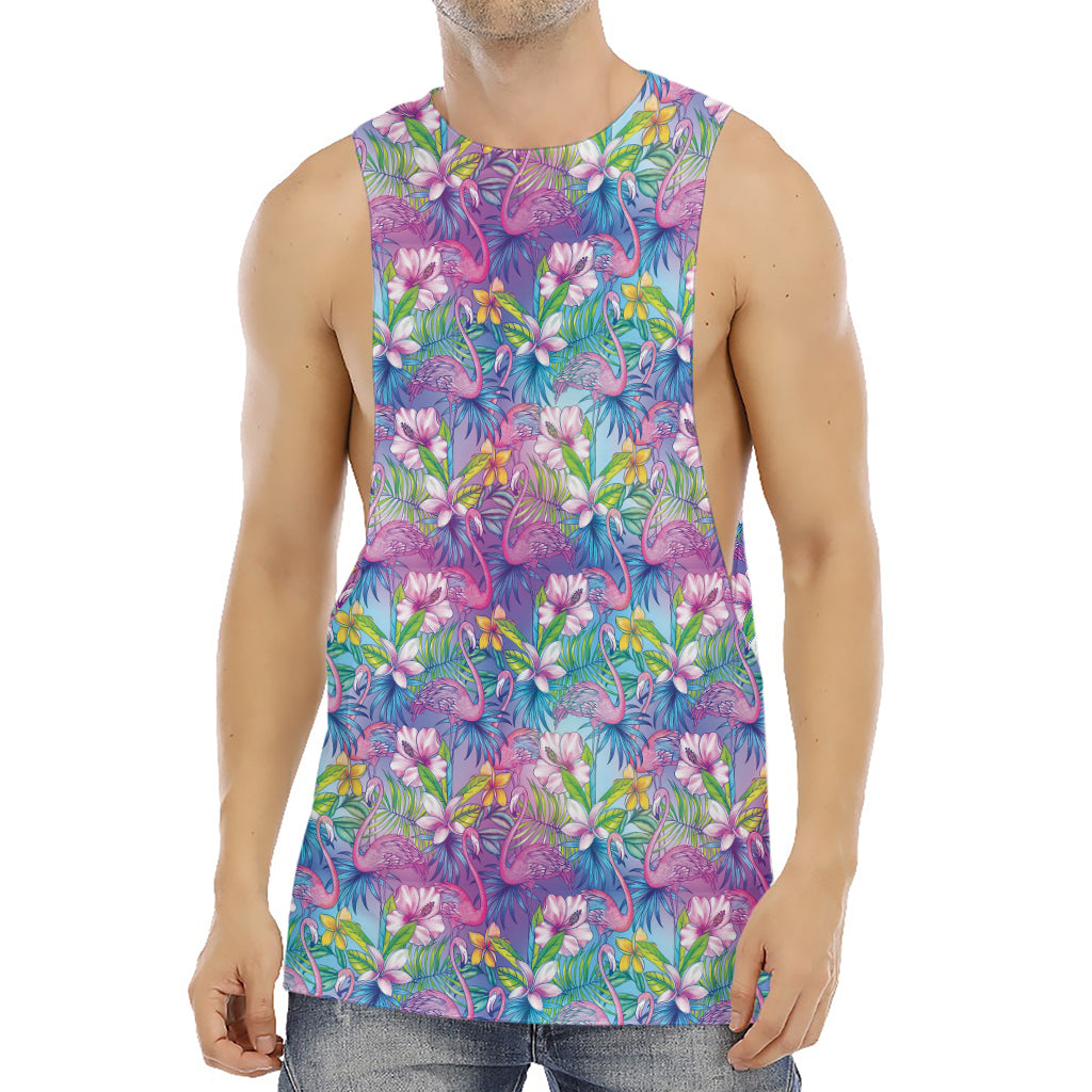 Tropical Flamingo And Hibiscus Print Men's Muscle Tank Top