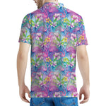 Tropical Flamingo And Hibiscus Print Men's Polo Shirt
