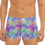 Tropical Flamingo And Hibiscus Print Men's Short Boxer Briefs