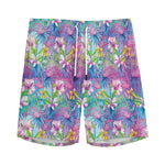 Tropical Flamingo And Hibiscus Print Men's Sports Shorts