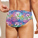 Tropical Flamingo And Hibiscus Print Men's Swim Briefs