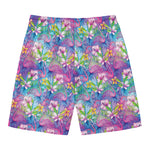 Tropical Flamingo And Hibiscus Print Men's Swim Trunks