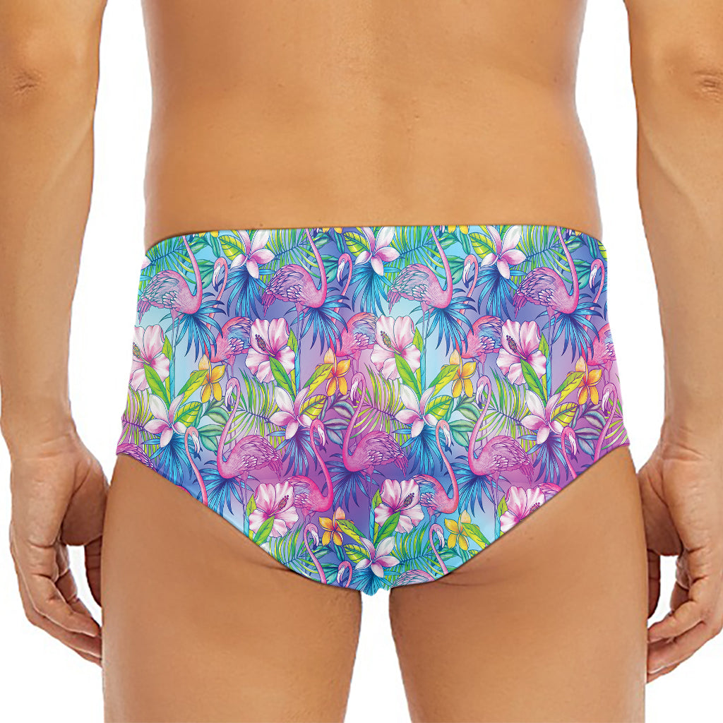 Tropical Flamingo And Hibiscus Print Men's Triangle Swim Briefs