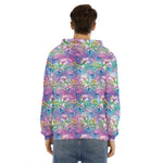 Tropical Flamingo And Hibiscus Print Men's Velvet Pullover Hoodie