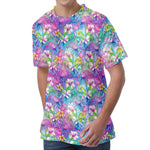 Tropical Flamingo And Hibiscus Print Men's Velvet T-Shirt