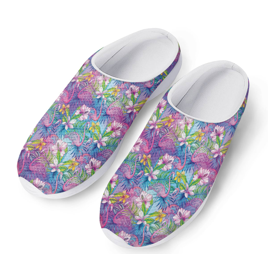 Tropical Flamingo And Hibiscus Print Mesh Casual Shoes