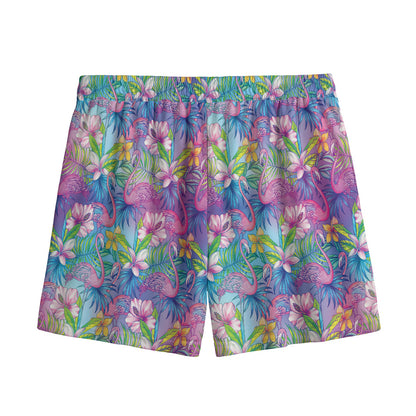 Tropical Flamingo And Hibiscus Print Mesh Shorts