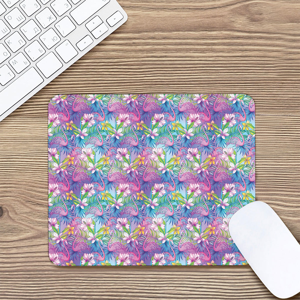 Tropical Flamingo And Hibiscus Print Mouse Pad