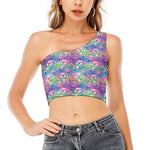 Tropical Flamingo And Hibiscus Print One Shoulder Crop Top