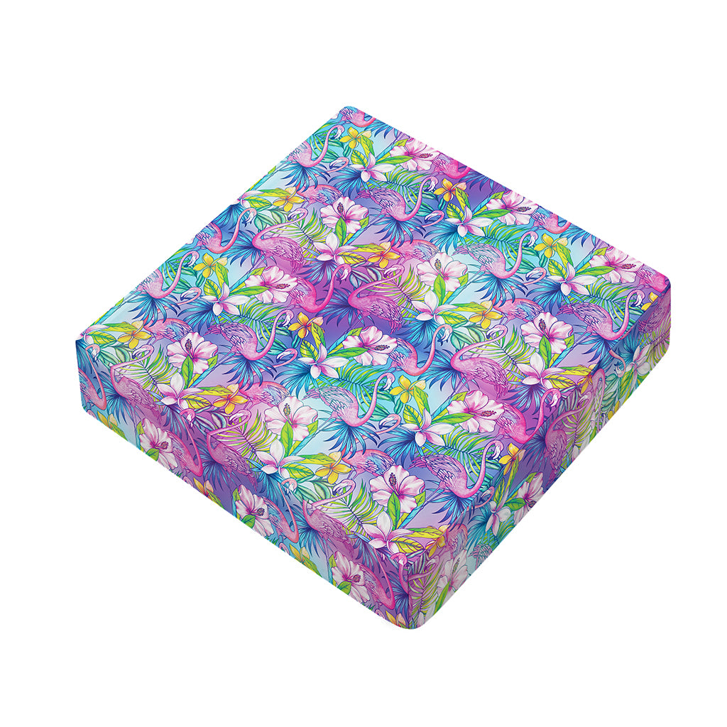 Tropical Flamingo And Hibiscus Print Outdoor Seat Cushion Cover