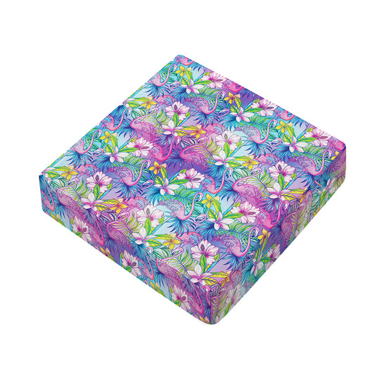 Tropical Flamingo And Hibiscus Print Outdoor Seat Cushion Cover
