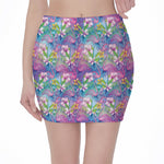 Tropical Flamingo And Hibiscus Print Pencil Mini Skirt