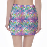 Tropical Flamingo And Hibiscus Print Pencil Mini Skirt