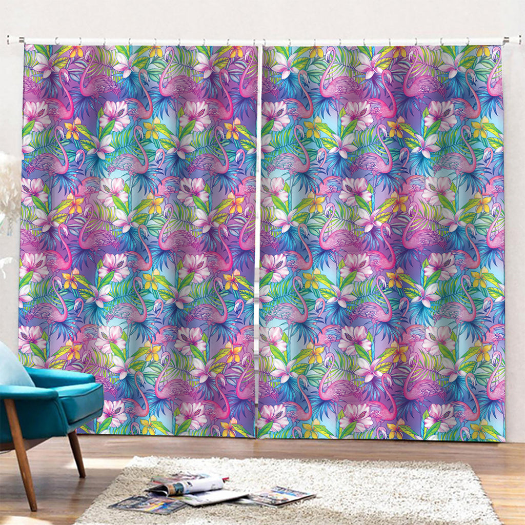 Tropical Flamingo And Hibiscus Print Pencil Pleat Curtains