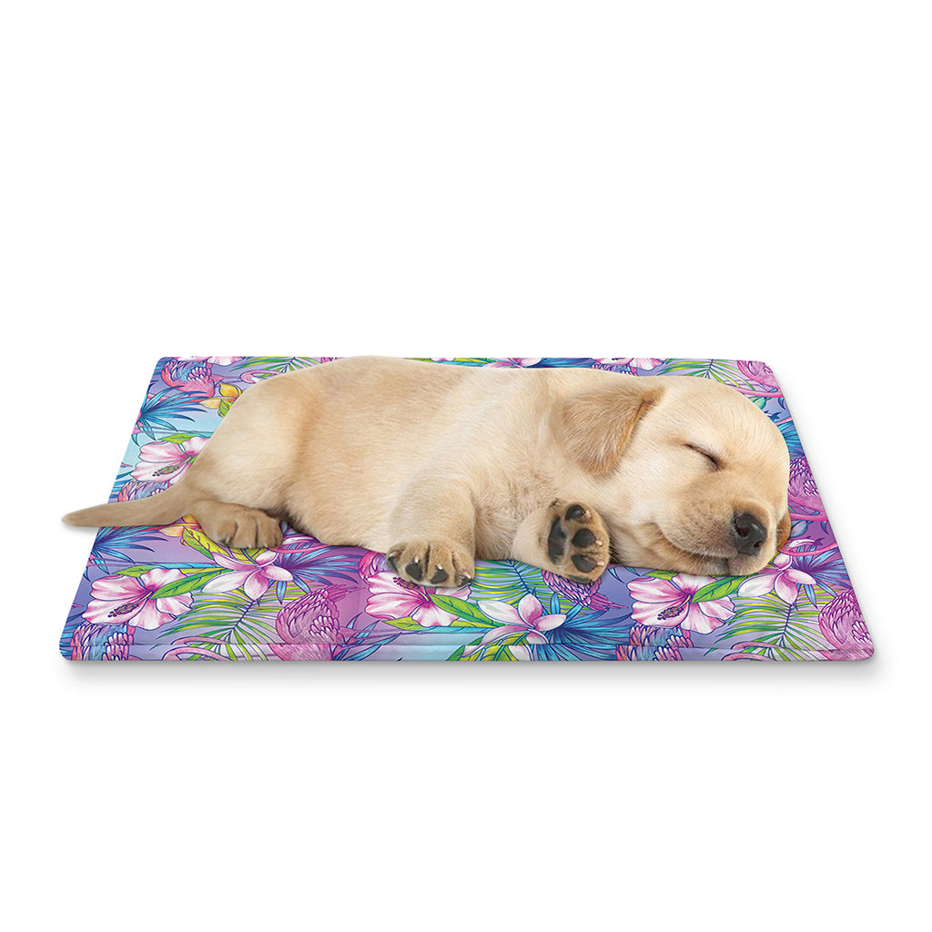 Tropical Flamingo And Hibiscus Print Pet Cooling Mat Cover