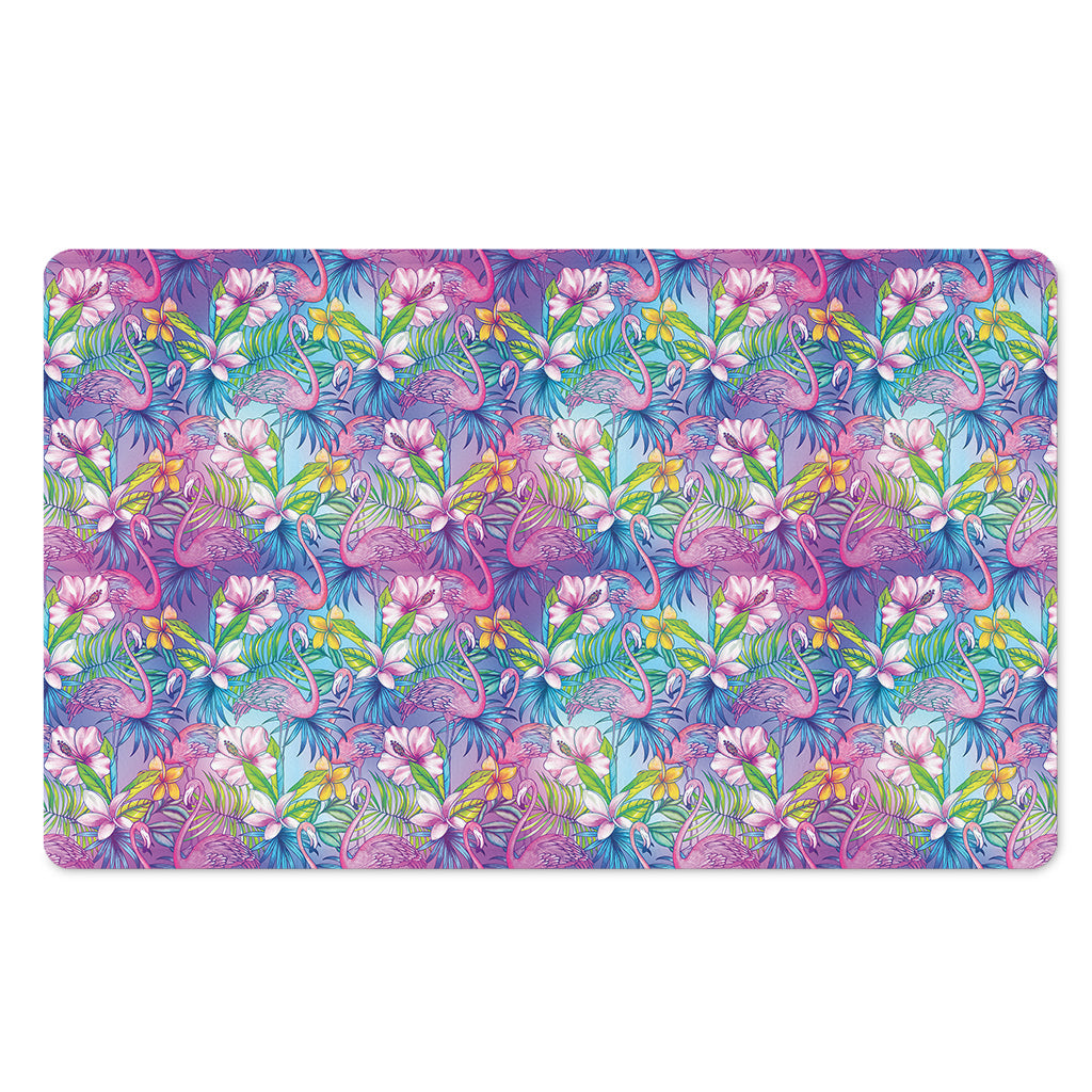 Tropical Flamingo And Hibiscus Print Polyester Doormat