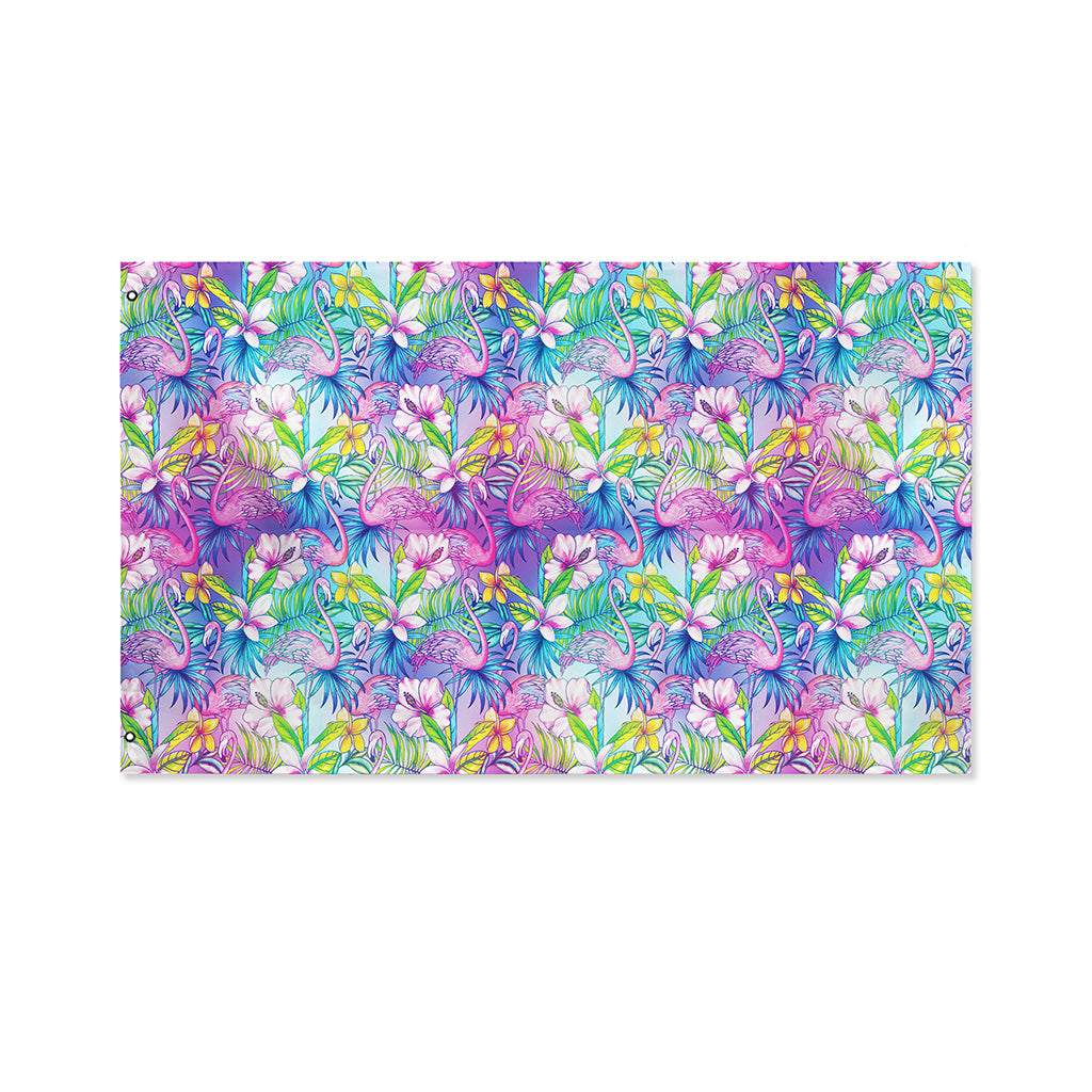 Tropical Flamingo And Hibiscus Print Polyester Flag