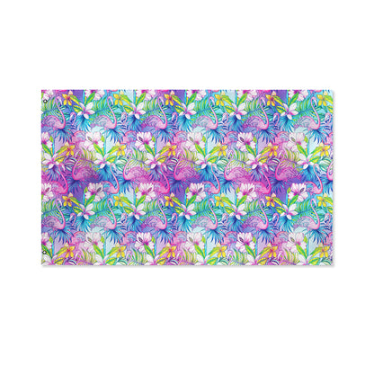 Tropical Flamingo And Hibiscus Print Polyester Flag