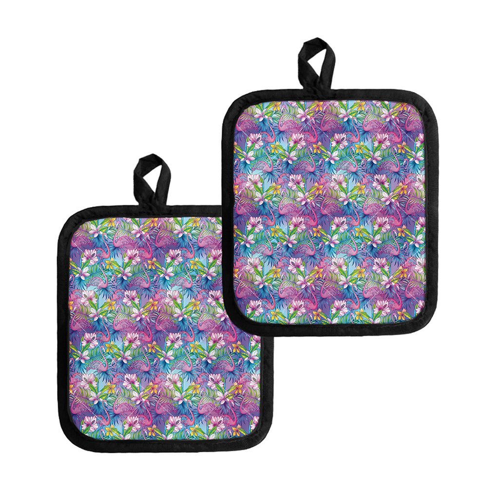 Tropical Flamingo And Hibiscus Print Pot Holders