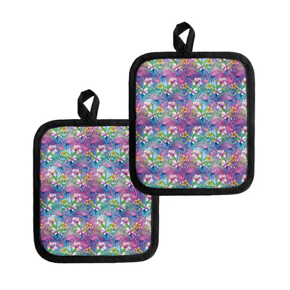 Tropical Flamingo And Hibiscus Print Pot Holders