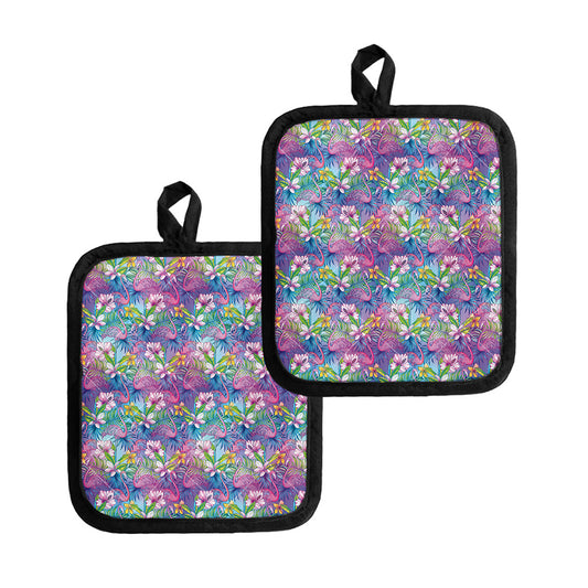 Tropical Flamingo And Hibiscus Print Pot Holders