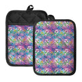 Tropical Flamingo And Hibiscus Print Pot Holders With Pocket