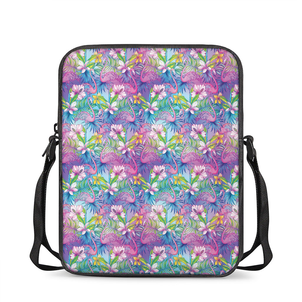 Tropical Flamingo And Hibiscus Print Rectangular Crossbody Bag