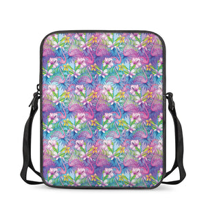 Tropical Flamingo And Hibiscus Print Rectangular Crossbody Bag