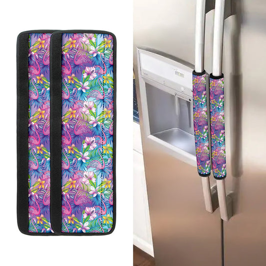Tropical Flamingo And Hibiscus Print Refrigerator Handle Covers