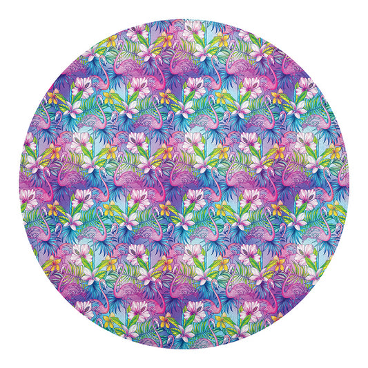 Tropical Flamingo And Hibiscus Print Round Blanket