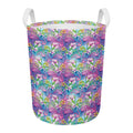 Tropical Flamingo And Hibiscus Print Round Laundry Basket