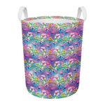 Tropical Flamingo And Hibiscus Print Round Laundry Basket