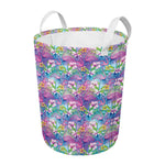 Tropical Flamingo And Hibiscus Print Round Laundry Basket