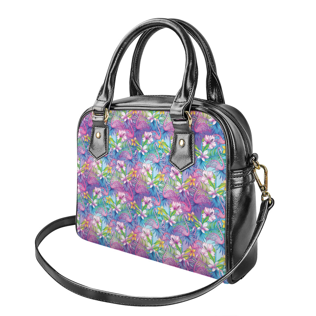 Tropical Flamingo And Hibiscus Print Shoulder Handbag