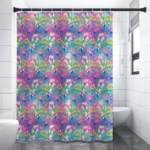 Tropical Flamingo And Hibiscus Print Shower Curtain