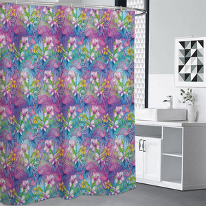 Tropical Flamingo And Hibiscus Print Shower Curtain