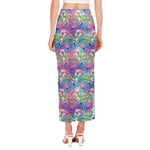 Tropical Flamingo And Hibiscus Print Side Slit Maxi Skirt