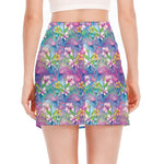 Tropical Flamingo And Hibiscus Print Side Slit Mini Skirt