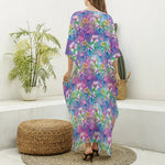 Tropical Flamingo And Hibiscus Print Silk V-Neck Kaftan Dress