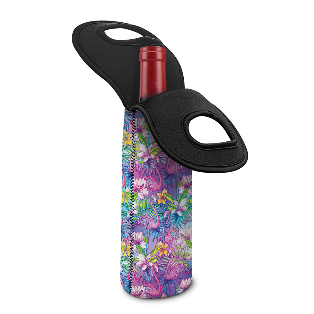 Tropical Flamingo And Hibiscus Print Single Neoprene Wine Tote