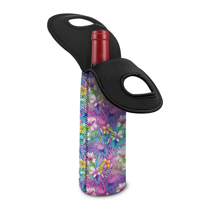 Tropical Flamingo And Hibiscus Print Single Neoprene Wine Tote