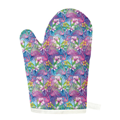 Tropical Flamingo And Hibiscus Print Single Oven Mitt