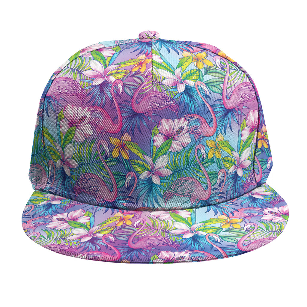 Tropical Flamingo And Hibiscus Print Snapback Cap