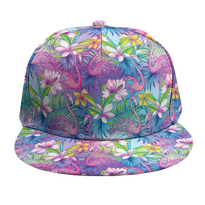 Tropical Flamingo And Hibiscus Print Snapback Cap