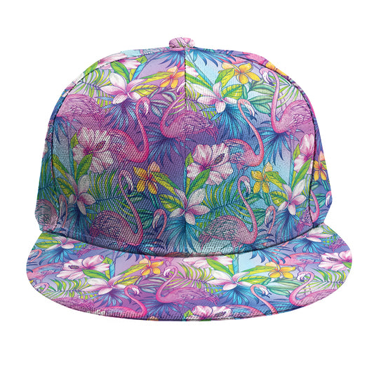 Tropical Flamingo And Hibiscus Print Snapback Cap