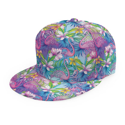 Tropical Flamingo And Hibiscus Print Snapback Cap