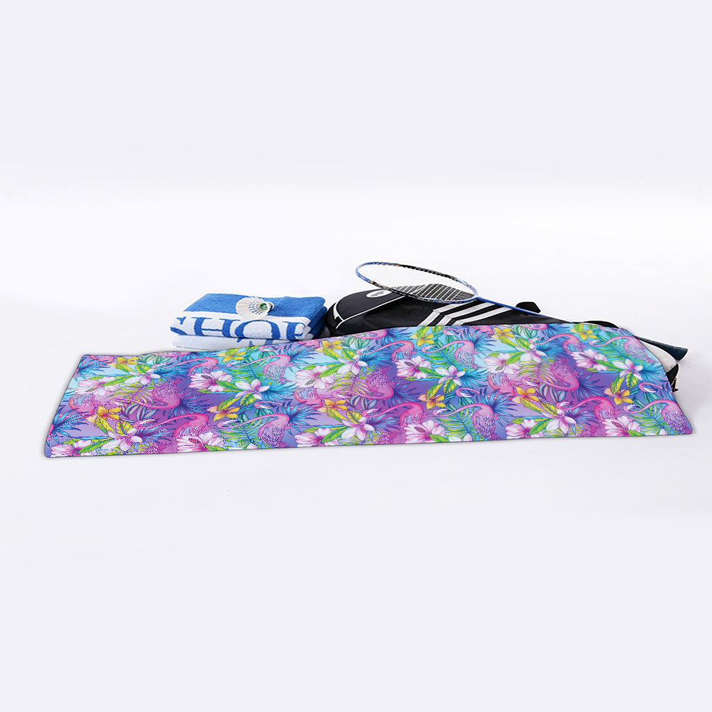Tropical Flamingo And Hibiscus Print Sports Towel