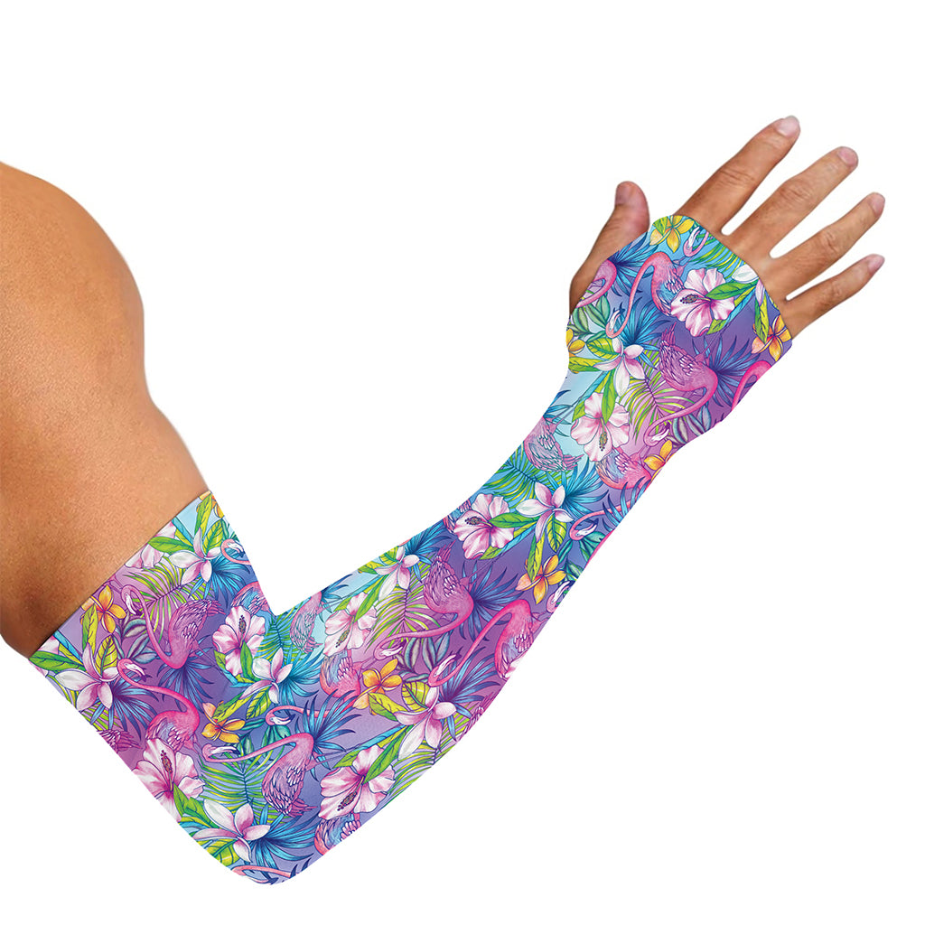 Tropical Flamingo And Hibiscus Print Sun Protection Arm Sleeves