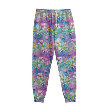Tropical Flamingo And Hibiscus Print Sweatpants