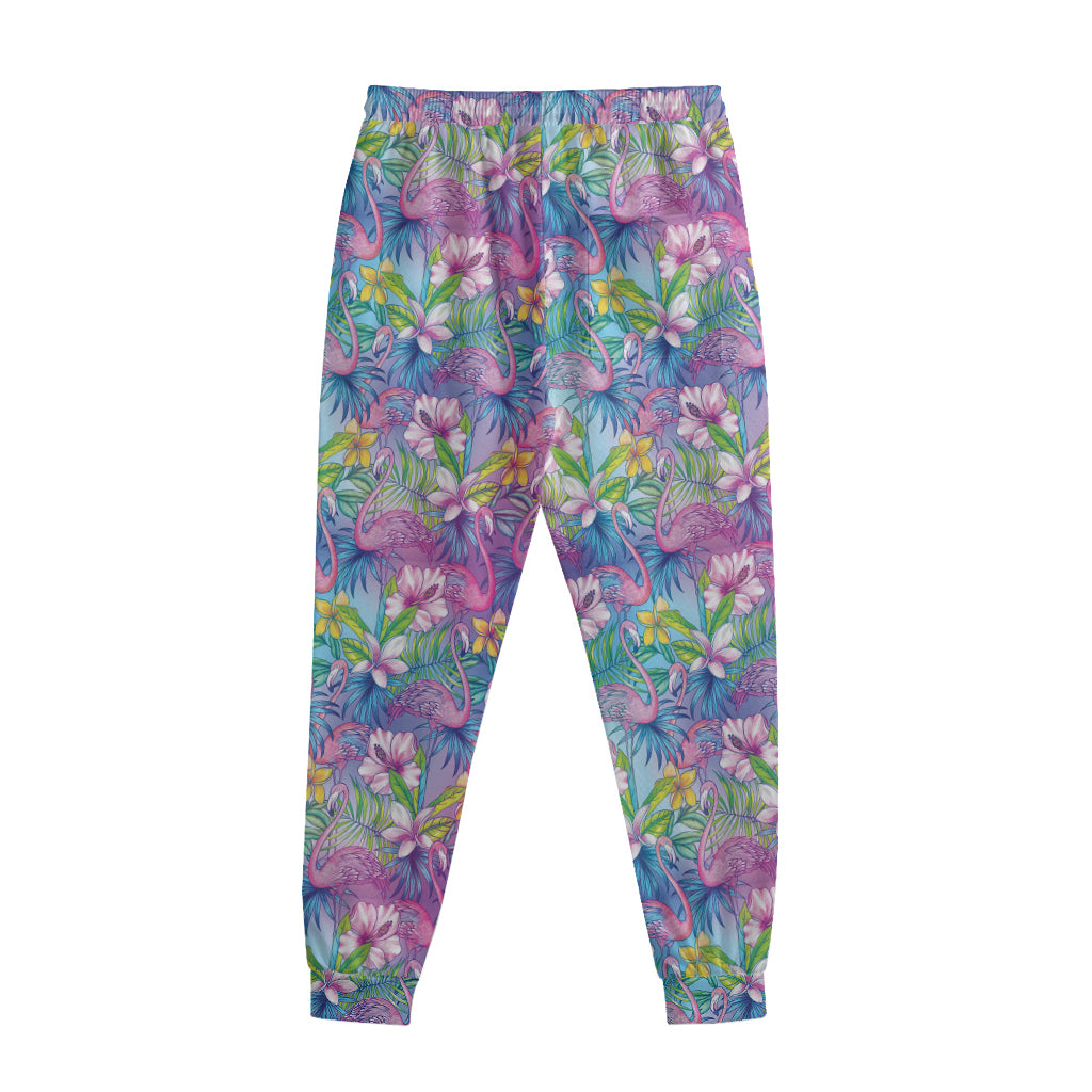 Tropical Flamingo And Hibiscus Print Sweatpants